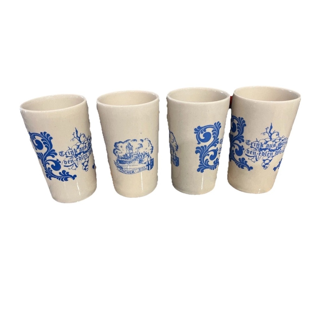 German Burg Cochem "Trink aus Stein den edlen Wein" Ceramic Cup Mug Set Of 4